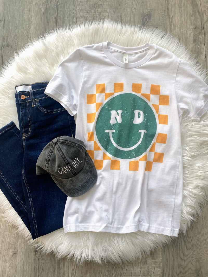 ND Checkered Smiley Face Graphic Tee