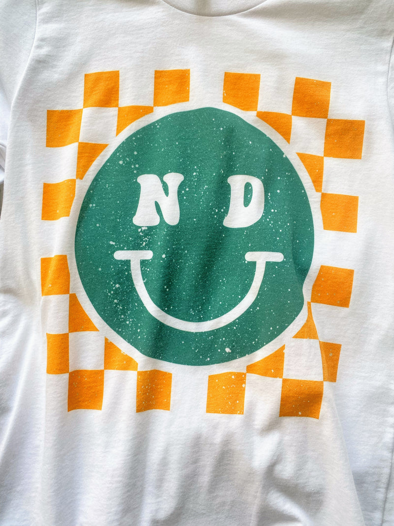 ND Checkered Smiley Face Graphic Tee