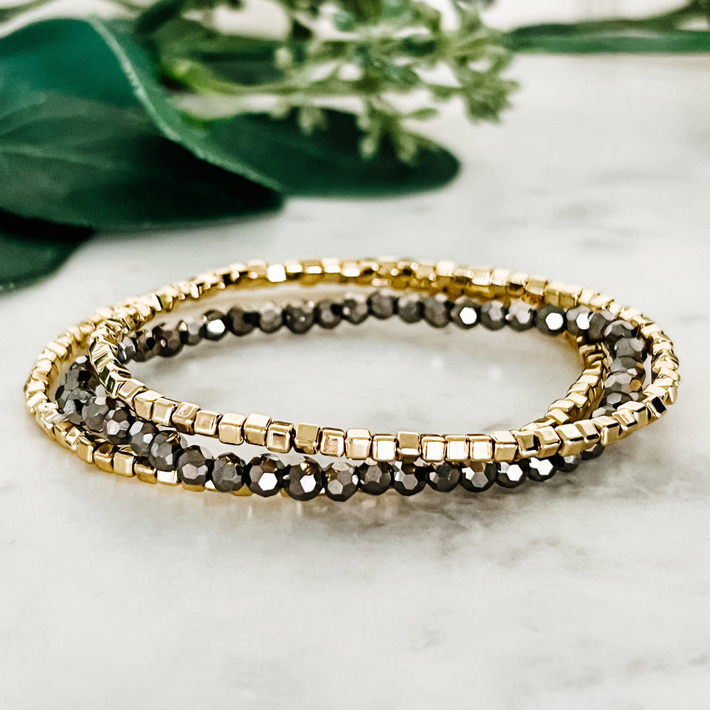 Silver and Gold Bead Stretch Bracelets