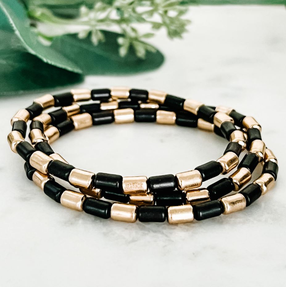 Egyptian Bead Bracelet - Black & Gold