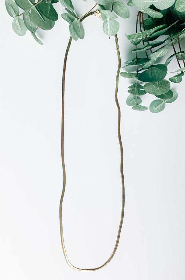 Long Gold Herringbone Chain Necklace