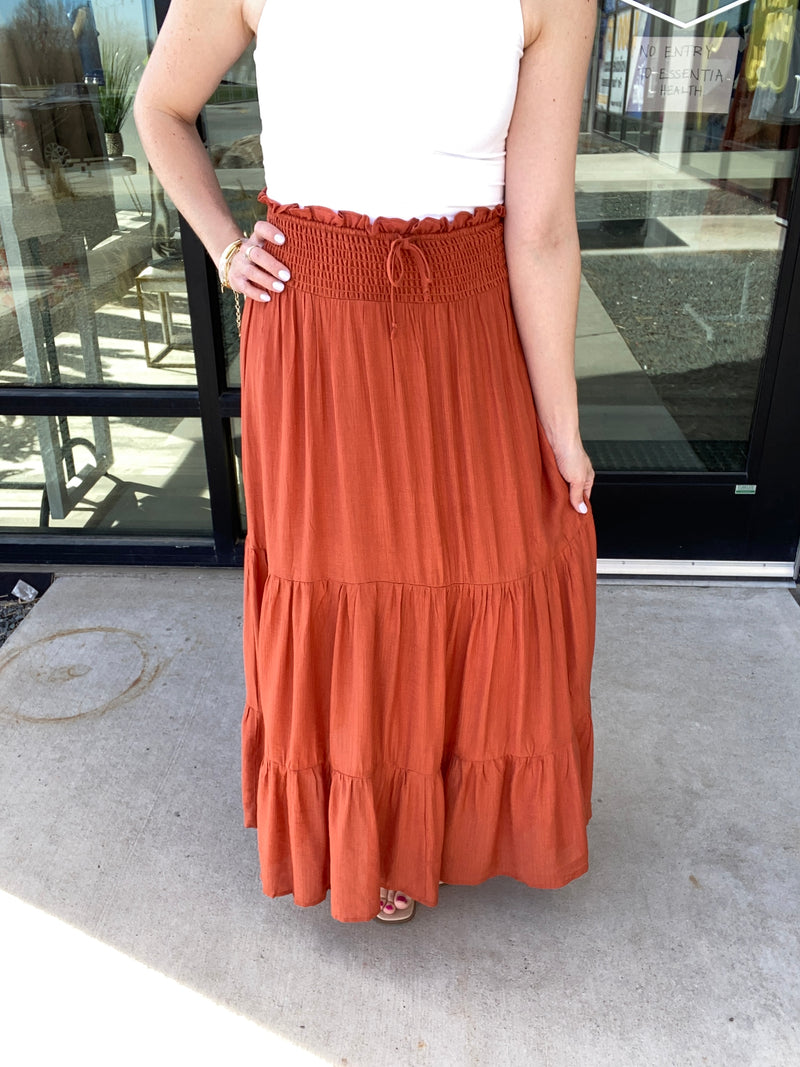Ruffle Tiered Maxi Skirt With Smocked Waist