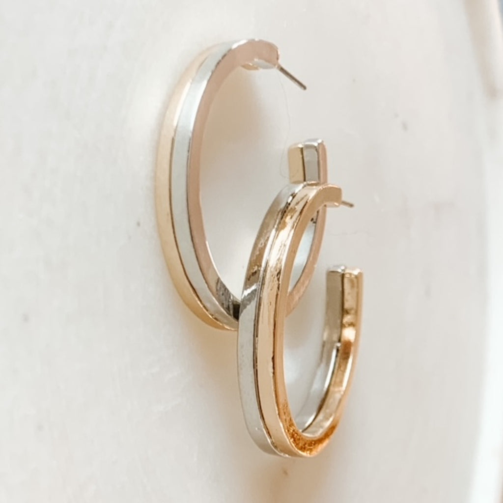 Silver and Gold Two Tone Hoop Earrings