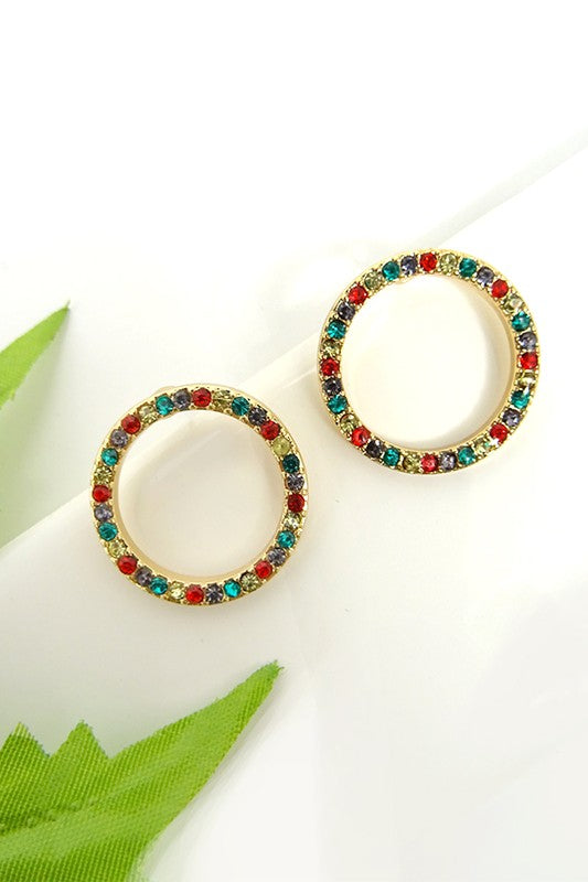 Multi Color Rhinestone Circle Earrings