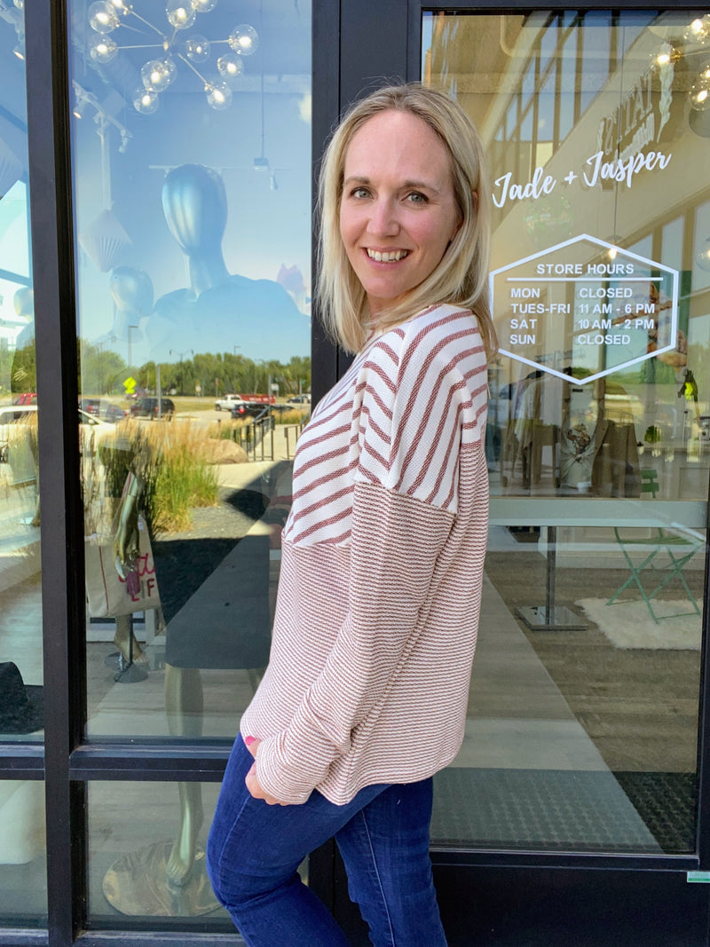 Meet Me for Coffee Mixed Stripe Knit Top