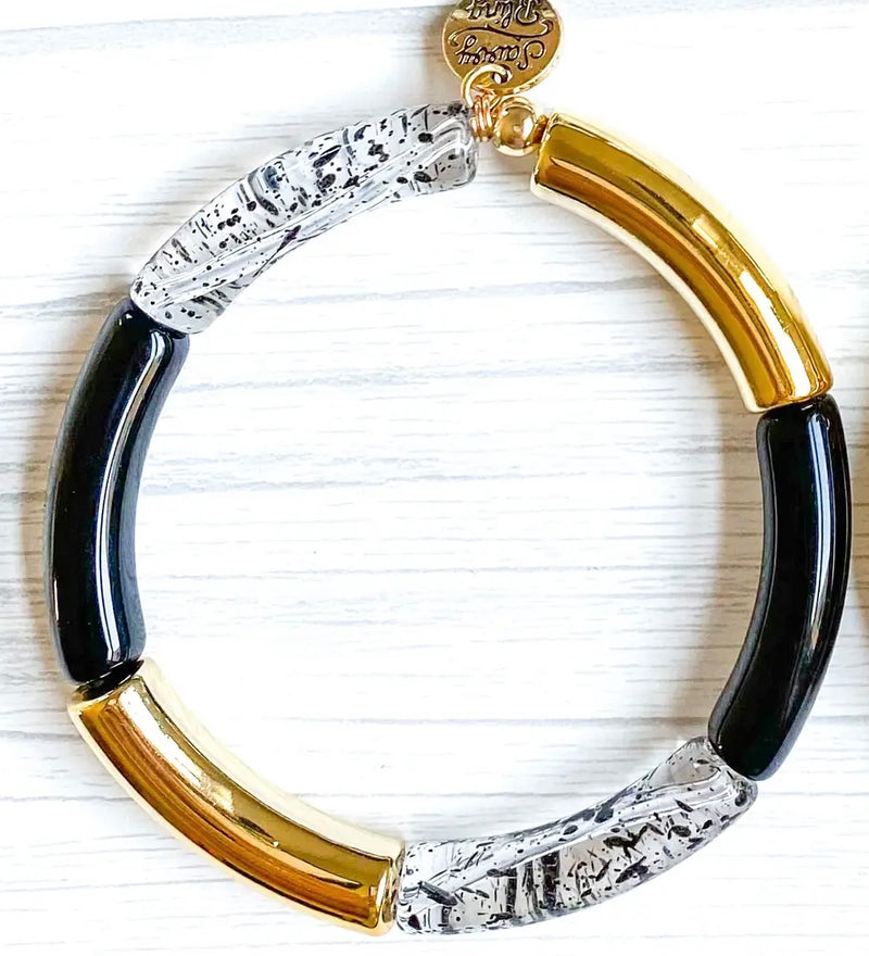 Clear Black Speckle & Gold Acrylic Tube Bracelet
