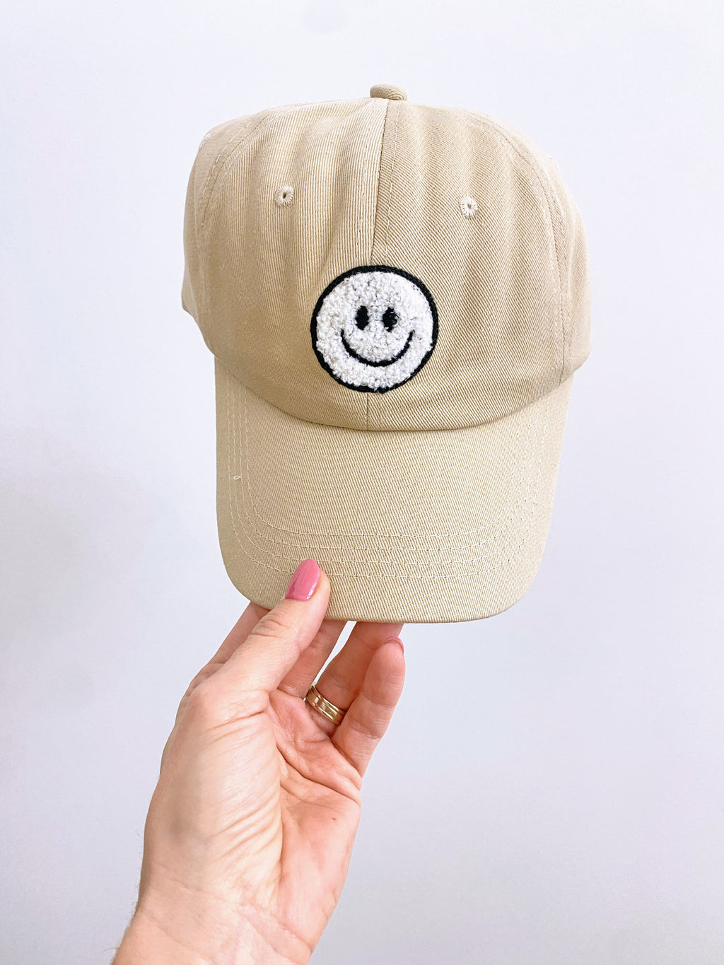Smiley Face Chenille Patch Washed Hat