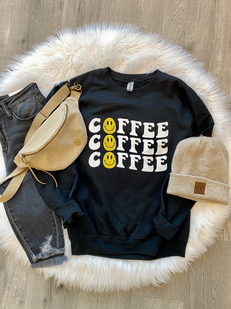 Coffee Smiley Graphic Sweatshirt