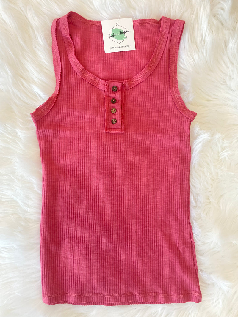 Ribbed Button Tank | Choose Color